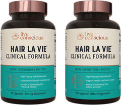 Hair La Vie Live Conscious Clinical Formula bottle front for healthy hair support.