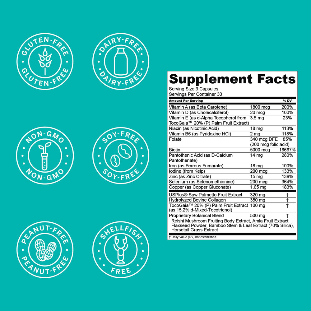 Hair La Vie Live Conscious Clinical Formula ingredients closeup featuring zinc and vitamins.
