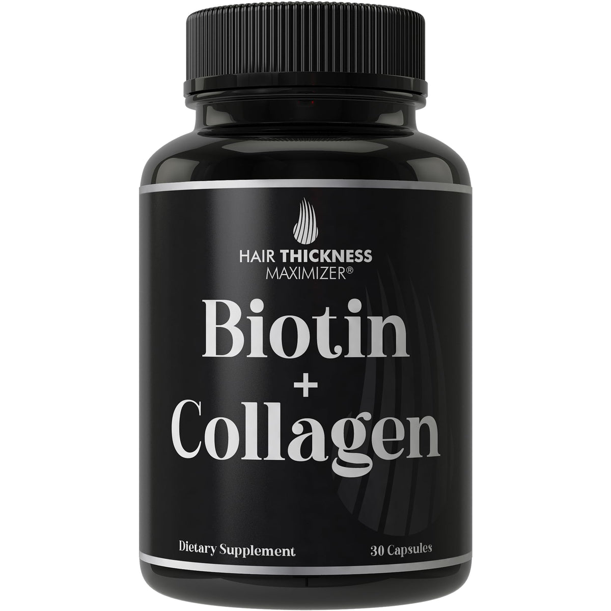 Hair Thickness Maximizer bottle cap showing easy access for daily biotin and collagen support