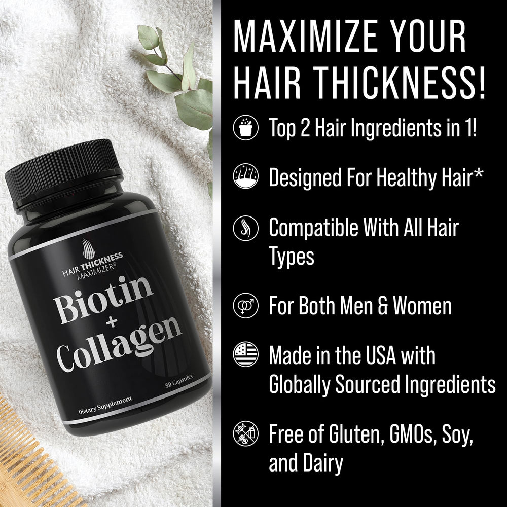 Hair Thickness Maximizer capsule closeup with soft, easy to swallow pills for hair health