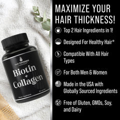 Hair Thickness Maximizer capsule closeup with soft, easy to swallow pills for hair health