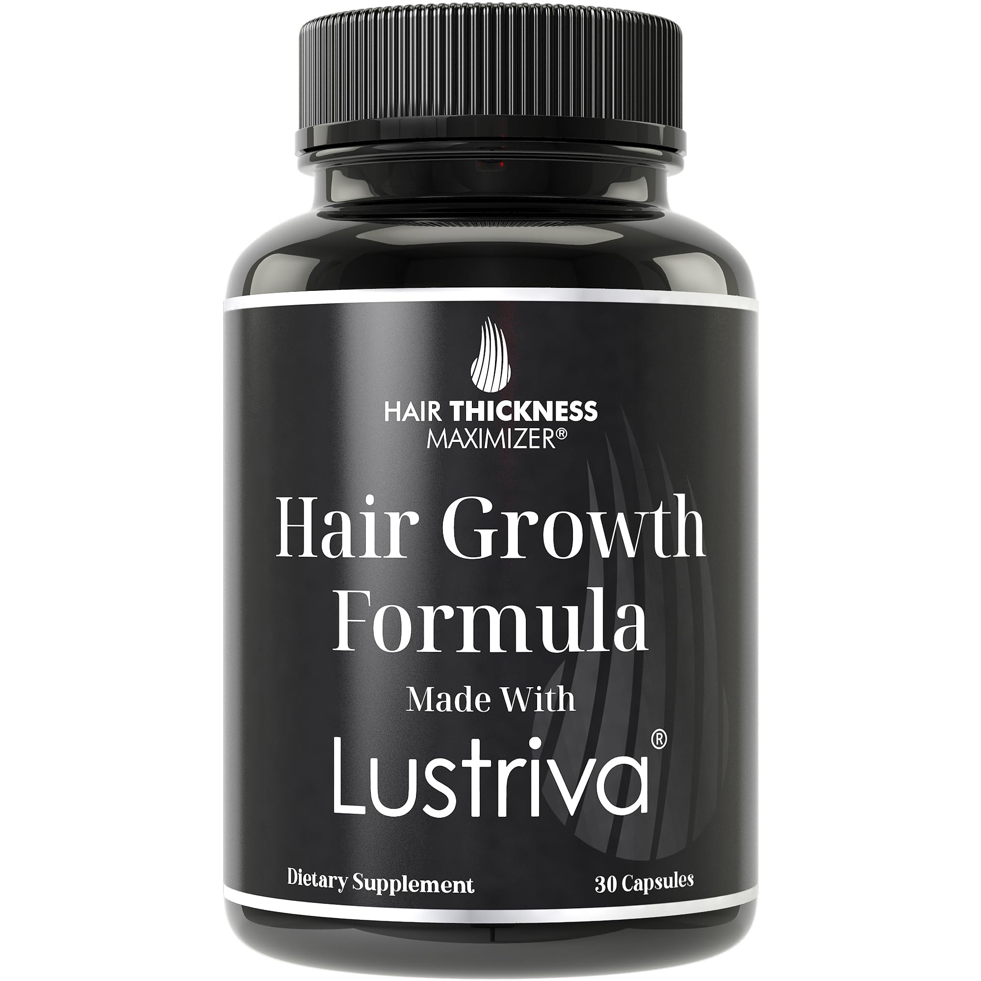 Hair Thickness Maximizer Lustriva bottle ready for daily hair growth support.