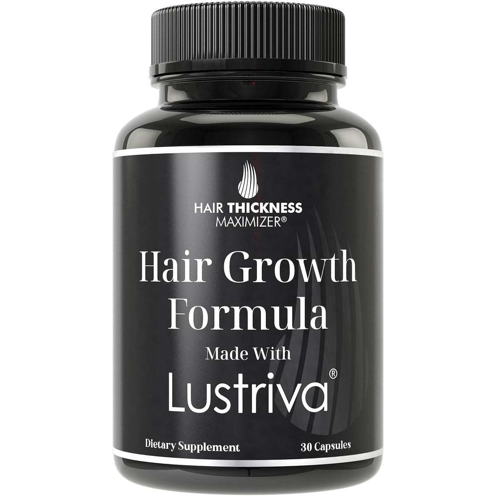 Hair Thickness Maximizer Lustriva bottle ready for daily hair growth support.