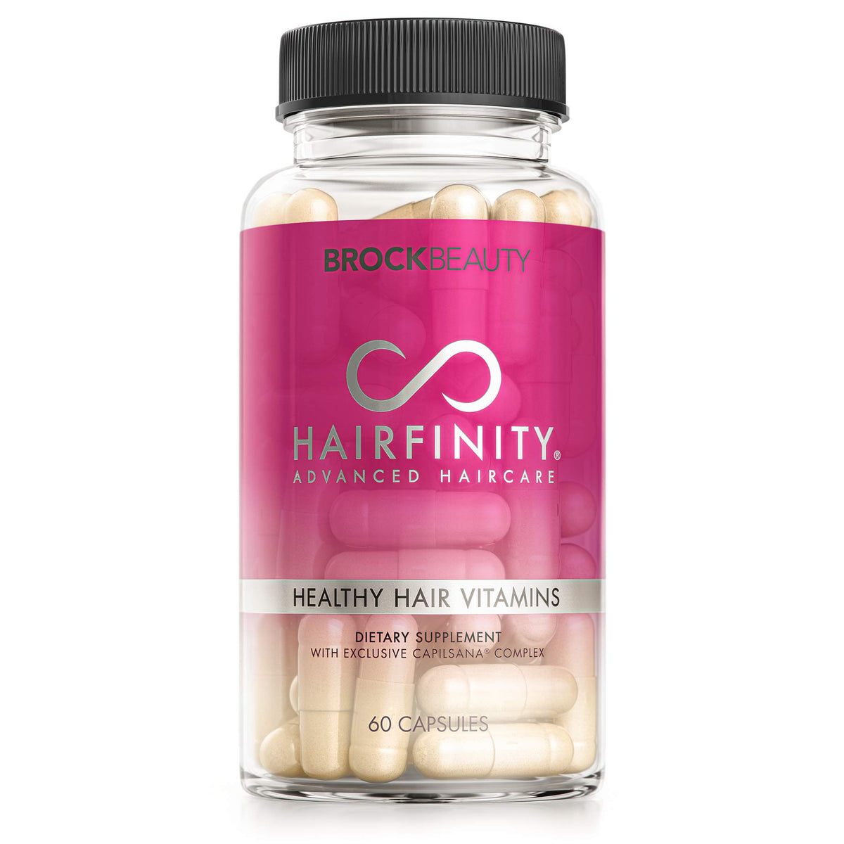 Hairfinity Hair Vitamins bottle front shows vegan formula for hair health support