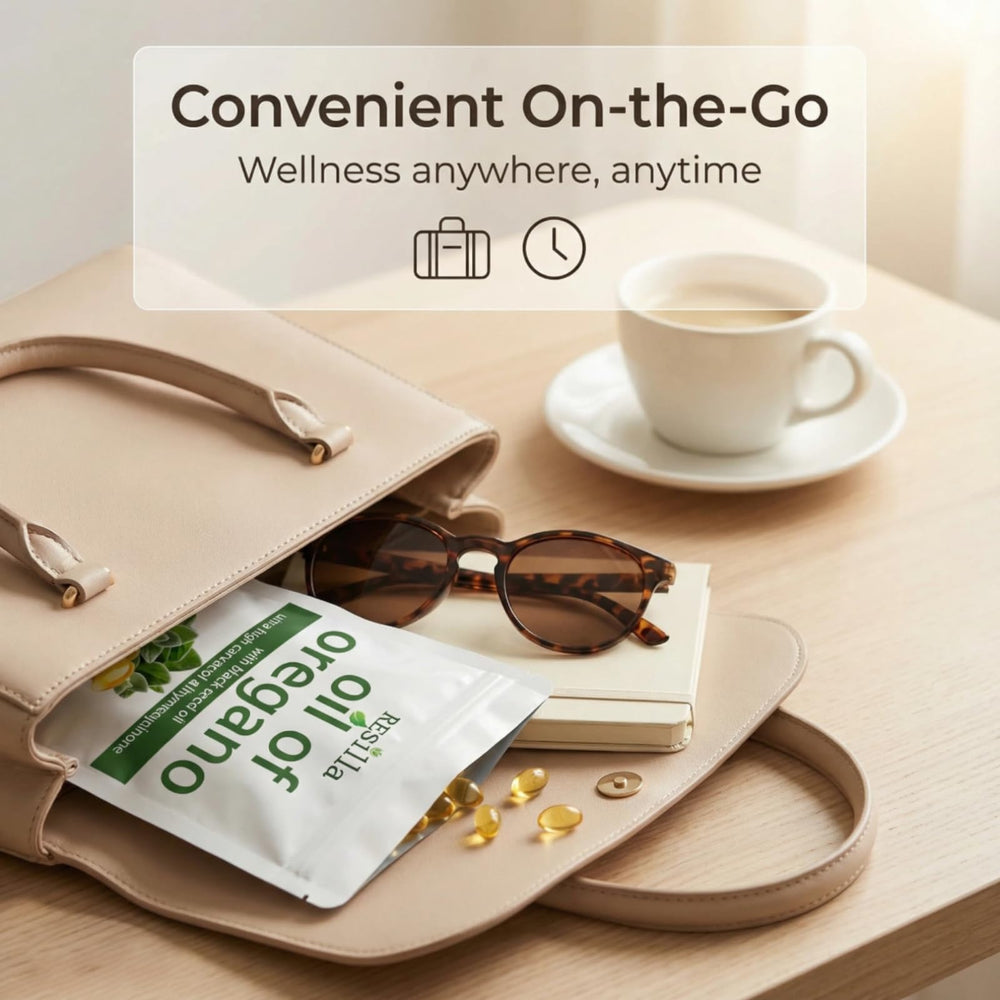 Hairhalo Resilla Softgels pour-shot demonstrating simple intake as part of a daily routine.