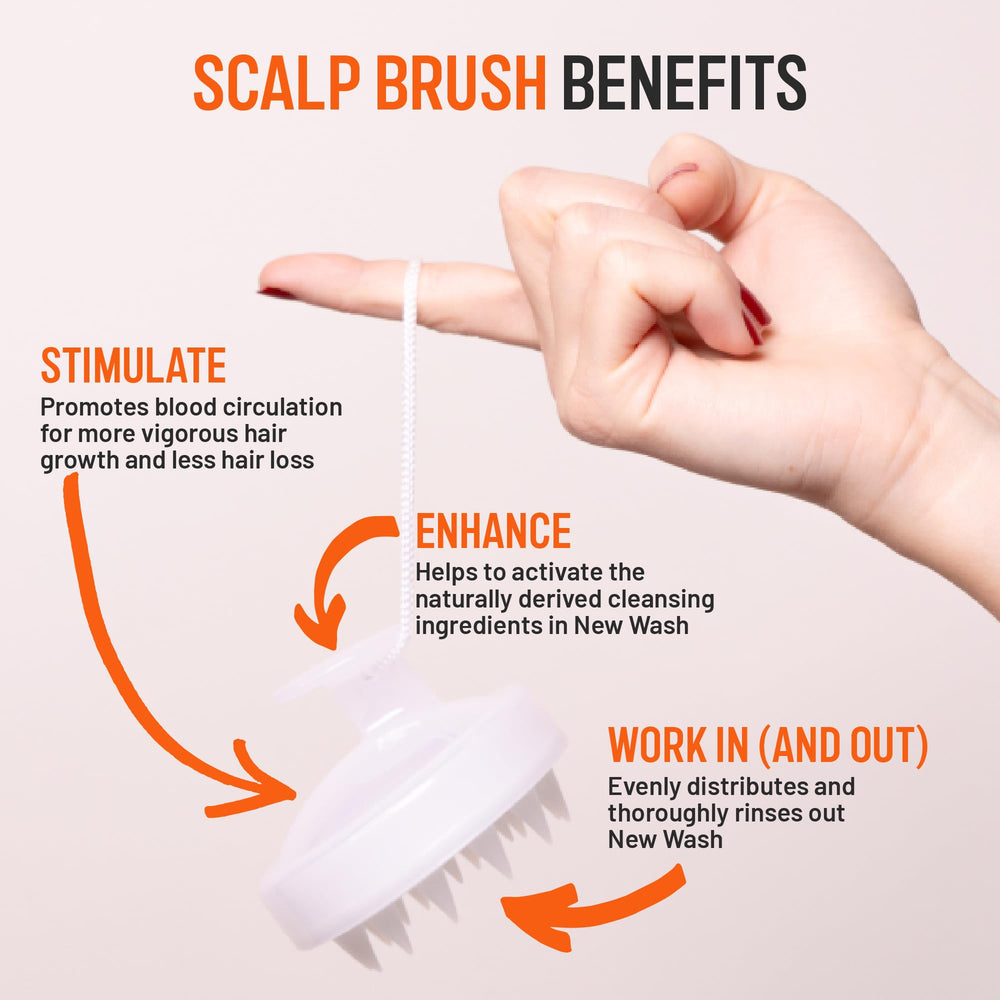 Hairstory Massaging Scalp Brush in shower for daily scalp care.