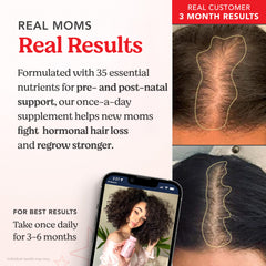 HAIRtamin MOM label features essential vitamins and minerals for hair, skin, and nails.