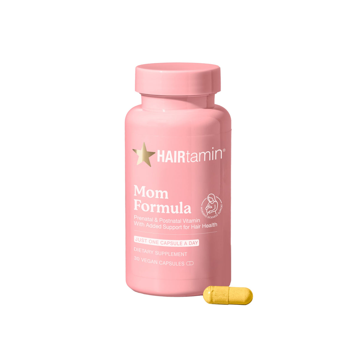 HAIRtamin MOM prenatal bottle promoting hair health during pregnancy