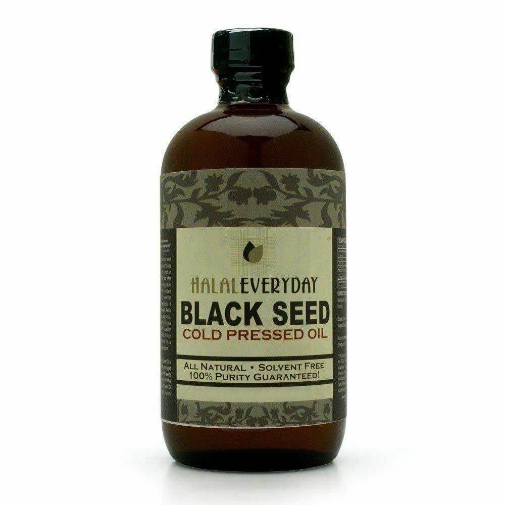 HalalEveryDay Black Seed Oil 16oz bottle with pure, cold-pressed aroma.