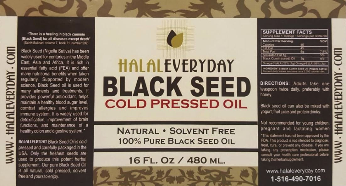 HalalEveryDay Black Seed Oil pour shows smooth, rich oil for daily use.