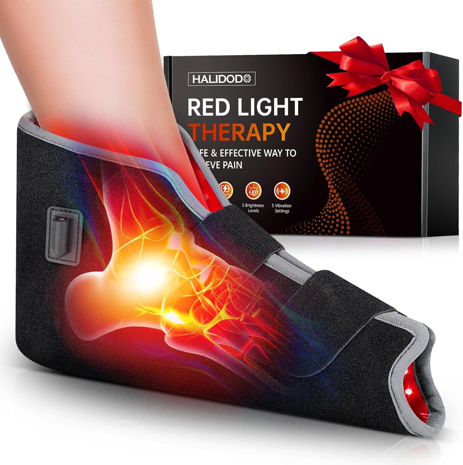 HALIDODO foot wrap therapy beads close-up showing multi-wavelength LEDs for soothing light exposure