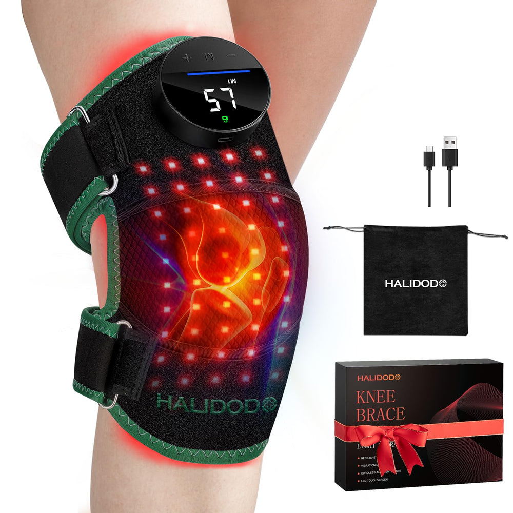 HALIDODO knee brace front view with red light therapy for comfort and mobility
