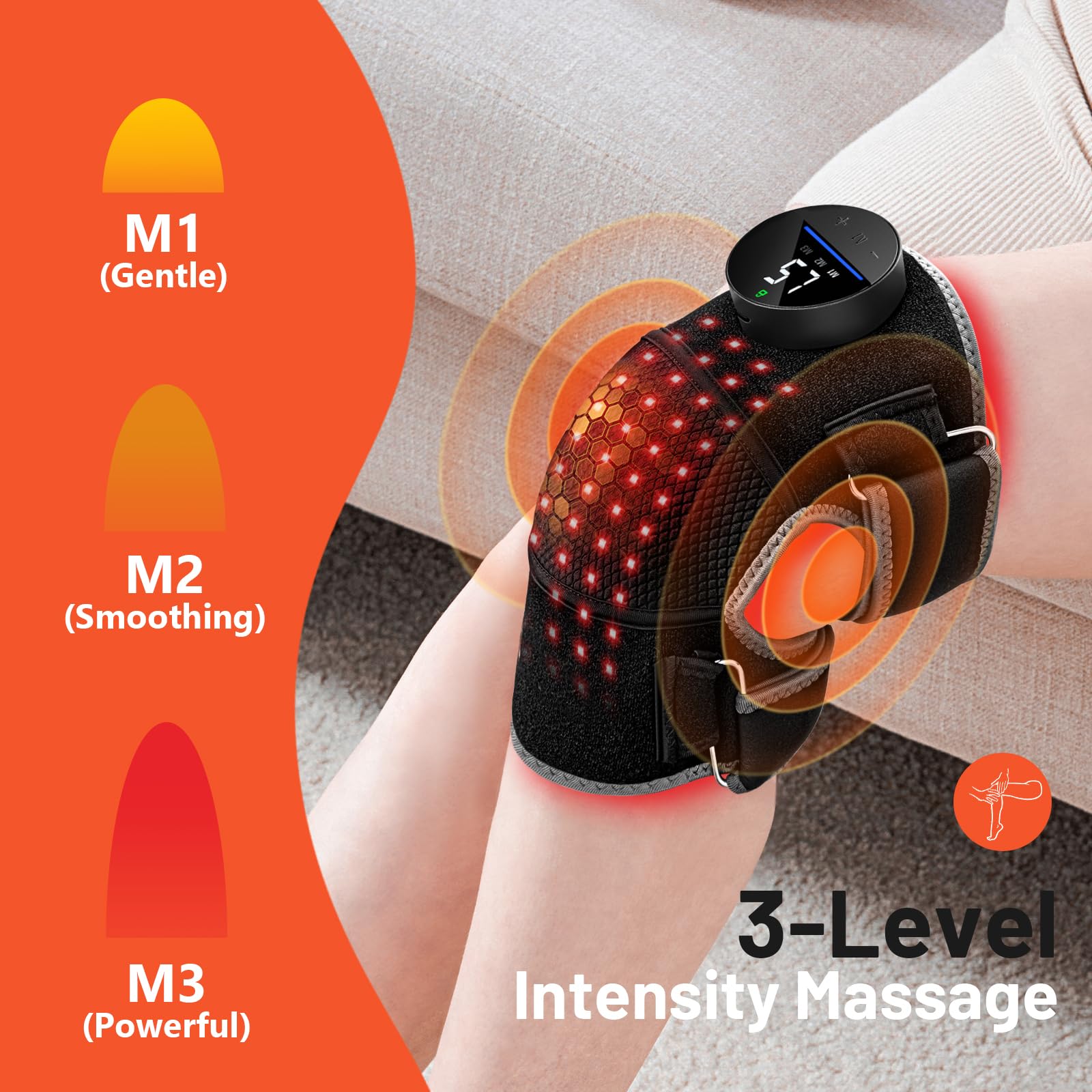 HALIDODO in-use knee brace delivering red light therapy during activity.