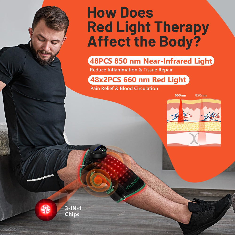 HALIDODO knee brace side view highlighting vibration massage feature for knee relief