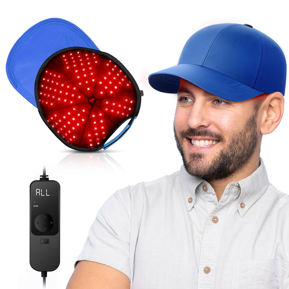 HALIDODO red light hair growth cap front view showing wearable design and comfort