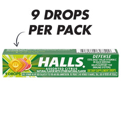 The 20-stick box of HALLS Defense Assorted Citrus Drops is ready for travel.