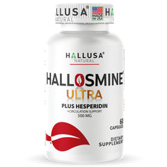 Hallusa Natural Hallosmine bottle front showing 60 capsules for circulation support
