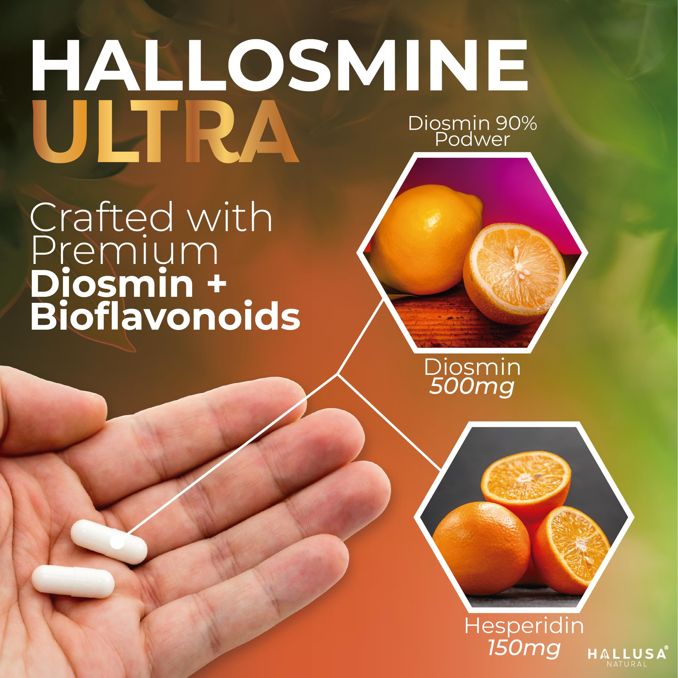 Hallusa Natural Hallosmine heart-health visual suggesting balanced blood flow