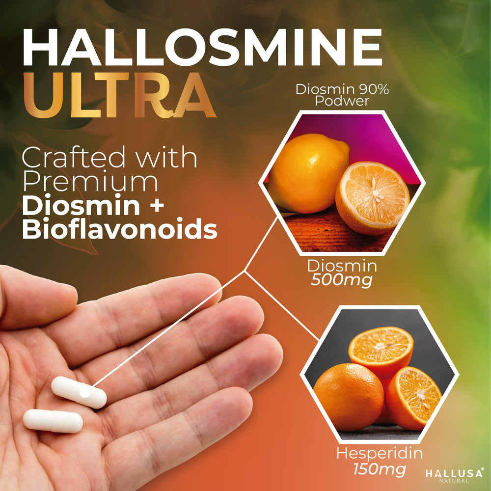 Hallusa Natural Hallosmine heart-health visual suggesting balanced blood flow
