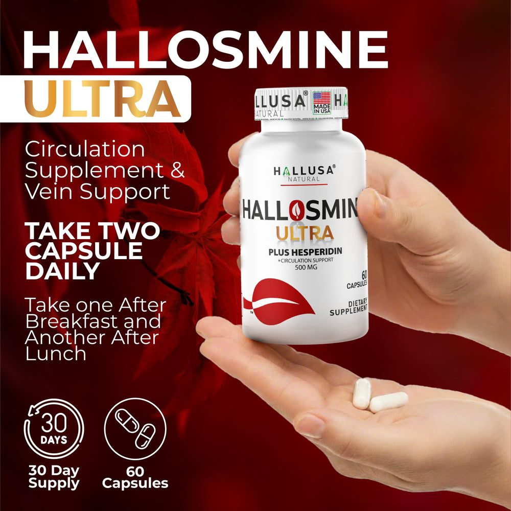 Hallusa Natural Hallosmine leg swelling context showing easy daily use