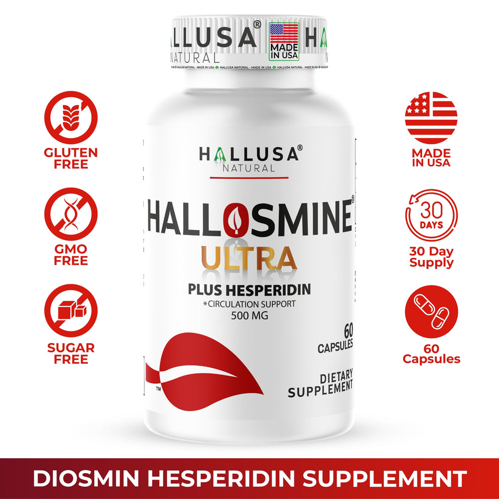 Hallusa Natural Hallosmine made-in-USA label close-up indicating quality