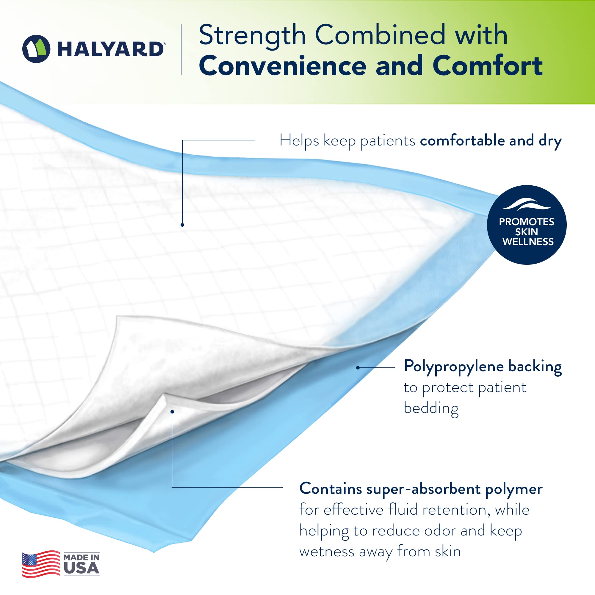 HALYARD chux pad features super absorbent core to lock in moisture