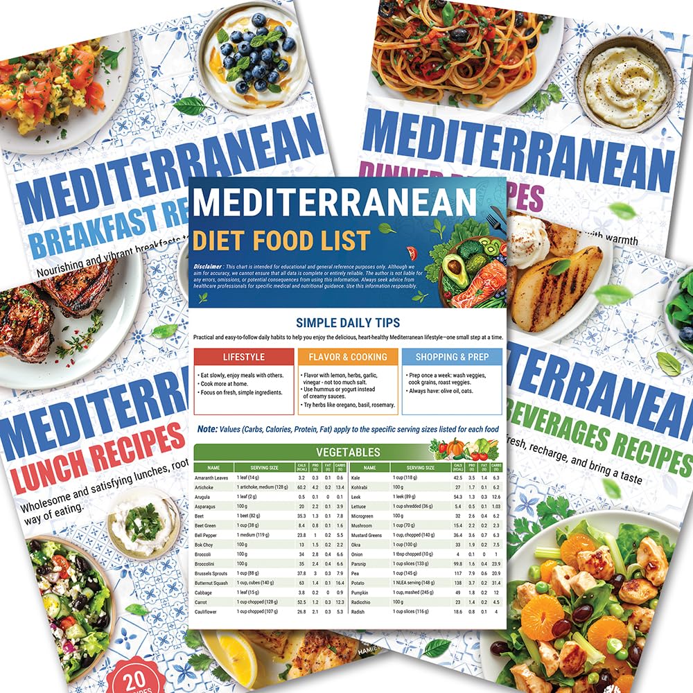 HAMIEW Mediterranean diet chart cover showing clear item lists for quick meal planning