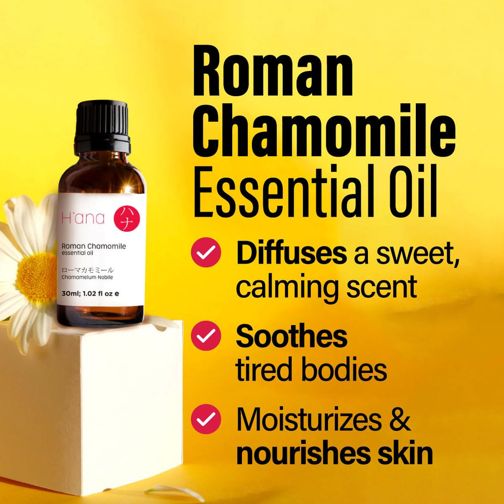 H'ana Roman chamomile oil applied to skin for soothing care.