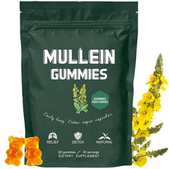 Hanachi Mullein Gummies bottle front offering daily respiratory support with pear flavor.