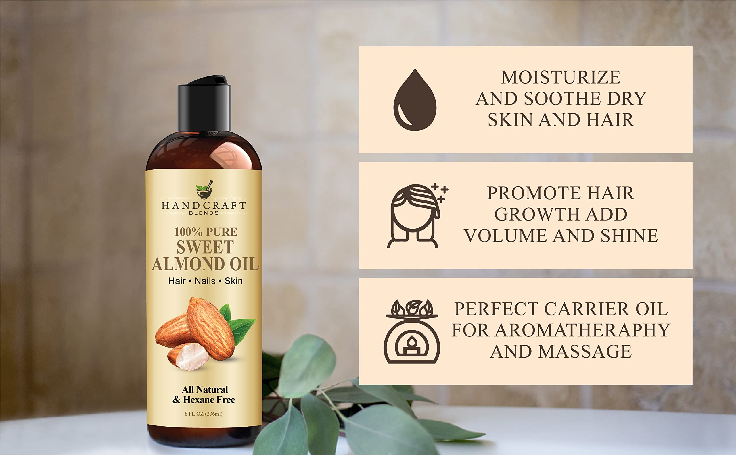 Handcraft Blends Aceite de Almendra Dulce para uso diario en manos.