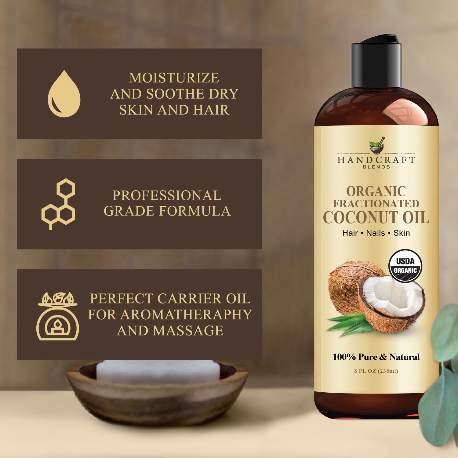 Handcraft Blends: envase importado de Indonesia, proceso libre de parabenos y sulfatos.