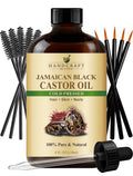 Handcraft Blends Cold-Pressed Jamaican Black Castor Oil – 4 oz Glass Bottle + Eyelash Kit | Pure, Premium Carrier Oil