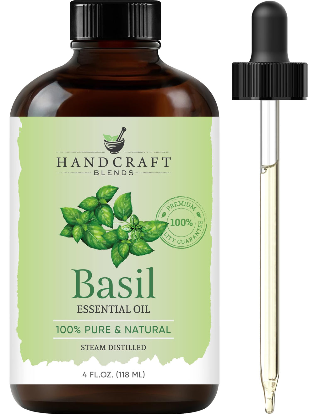 Aceite de albahaca Handcraft Blends en frasco ámbar para mayor pureza