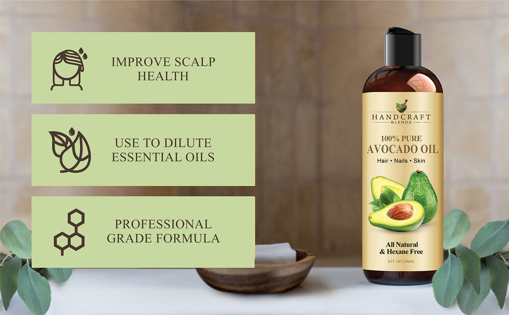 Handcraft Blends Avocado Oil applied to hair, adding shine without greasiness.