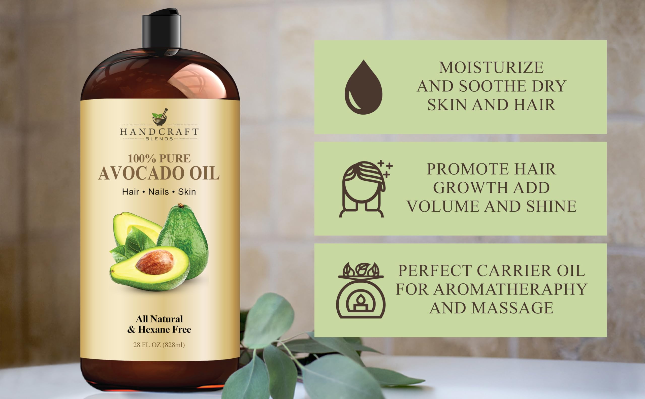 Handcraft Blends Avocado Oil on skin for lightweight moisture and softness.