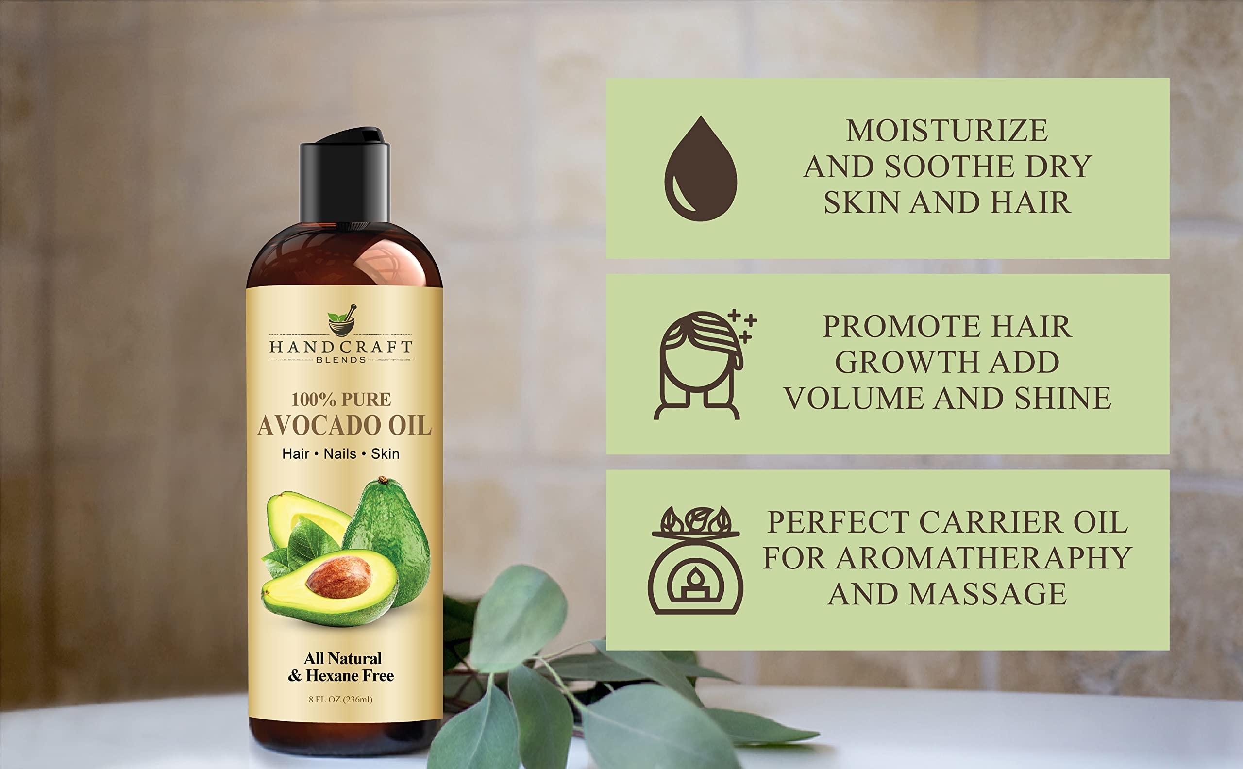 Handcraft Blends Avocado Oil on the skin, promoting soft and smooth texture.