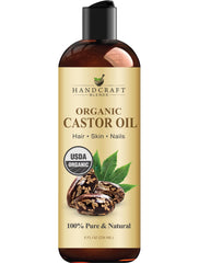 Handcraft Blends castor oil bottle front shows pure carrier oil for hair and skin.