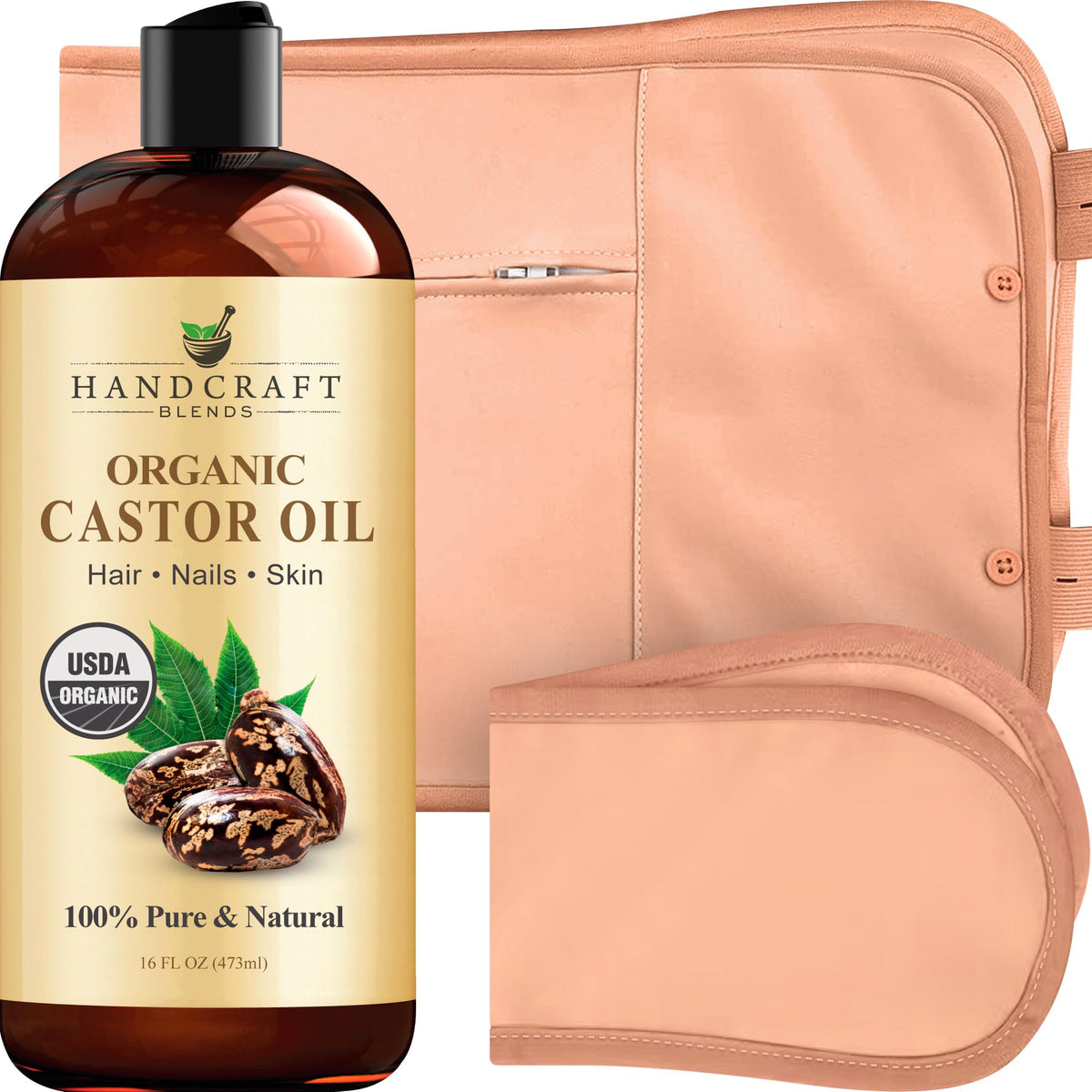 Handcraft Blends castor oil pack wrap 16oz for easy topical application and skin nourishment.