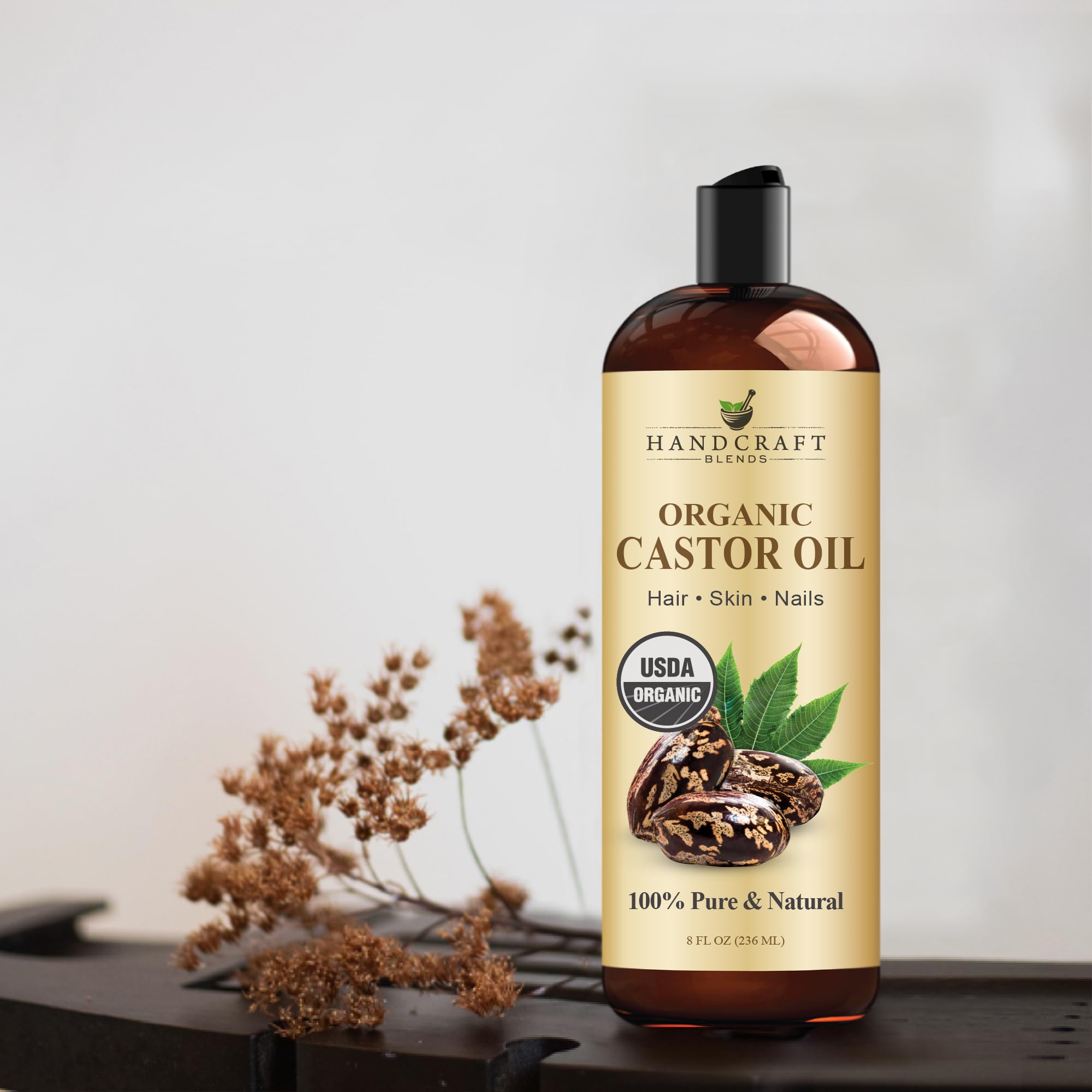 Skin-massage context with Handcraft Blends castor oil showing smooth glide.