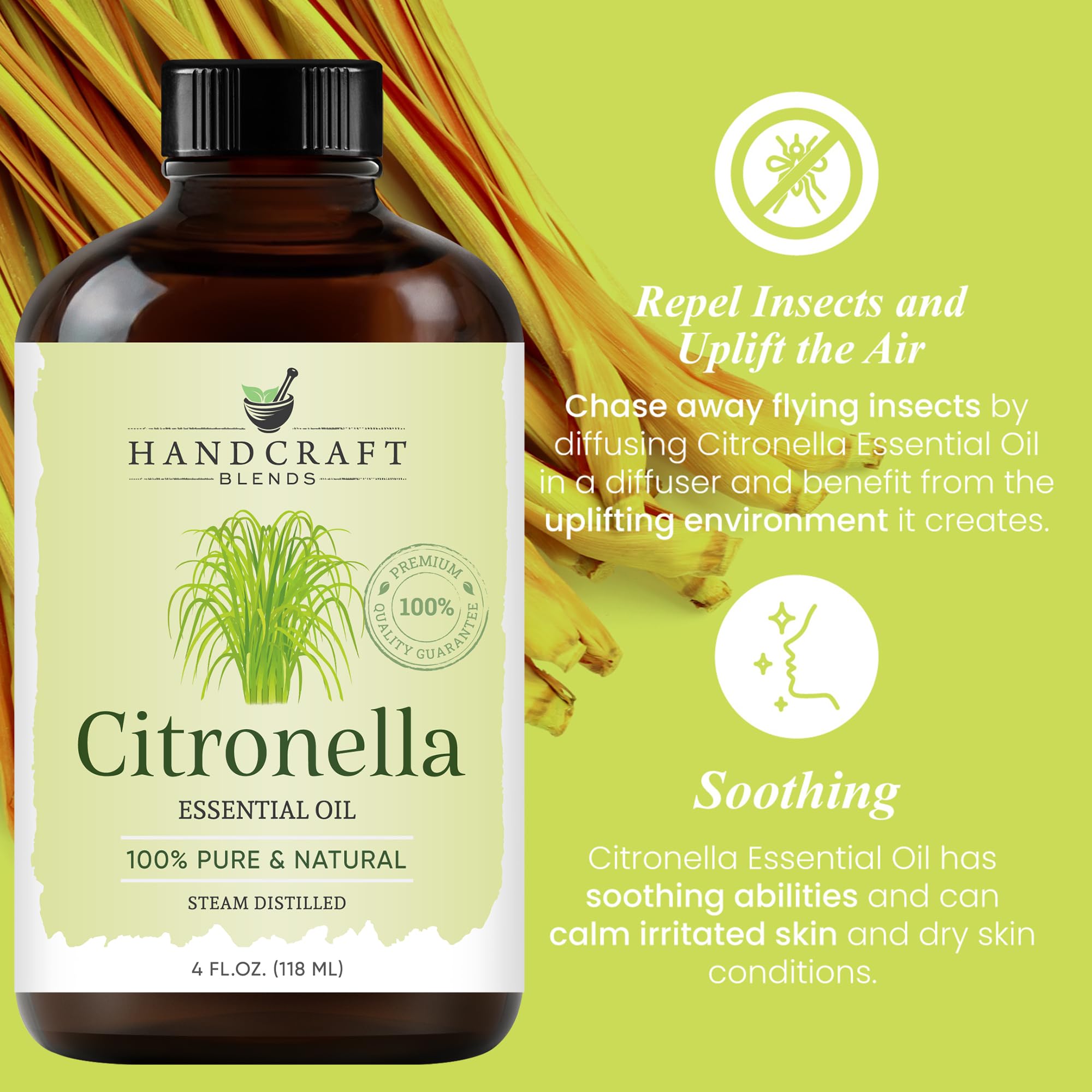 Handcraft Blends citronella oil for skin-care blends and gentle massage preparations.