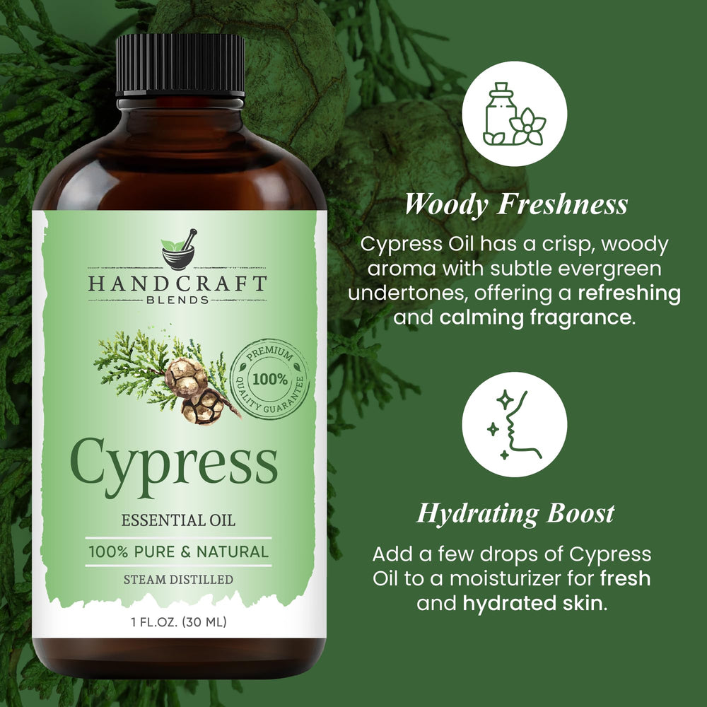 Handcraft Blends Cypress oil amber bottle protects potency and extends shelf life