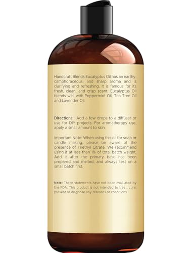 Handcraft Blends eucalyptus oil ideal for diffusers delivering a fresh, sharp aroma.