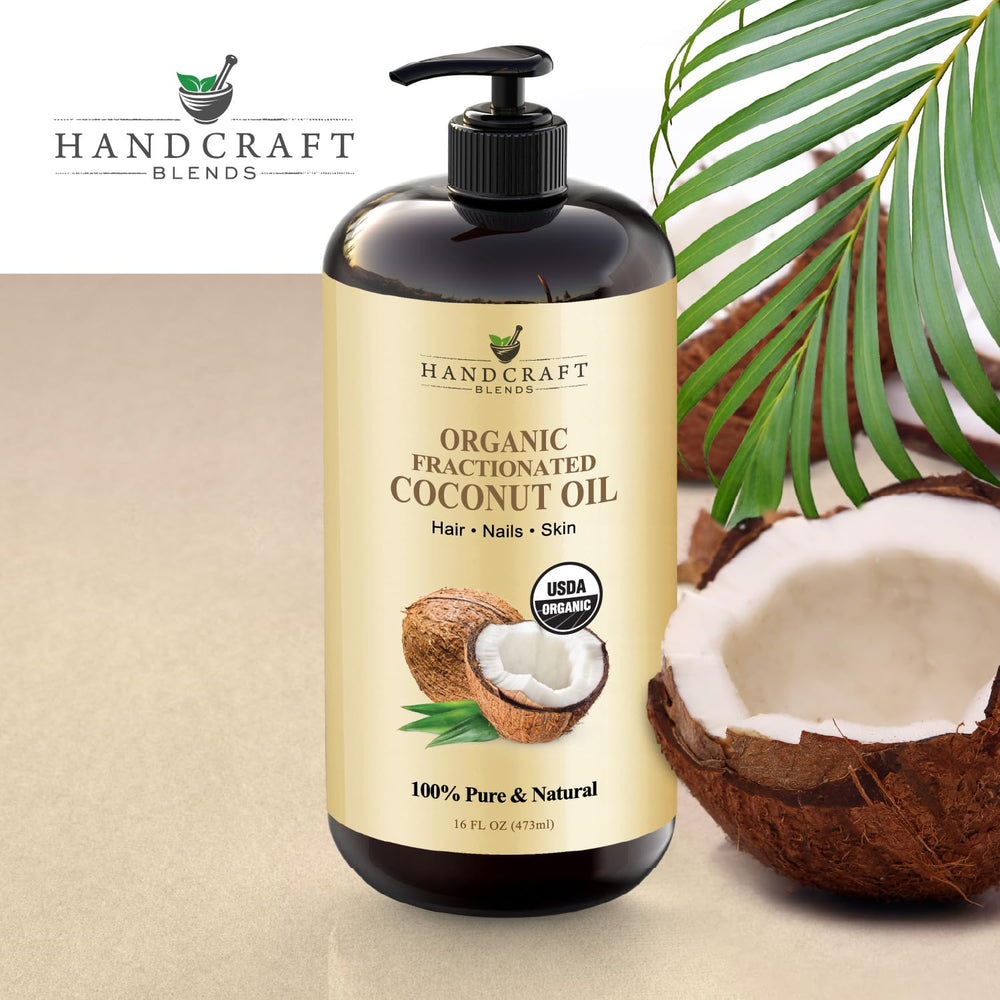 Handcraft Blends Fractionated Coconut Oil hair application for shine and manageability.