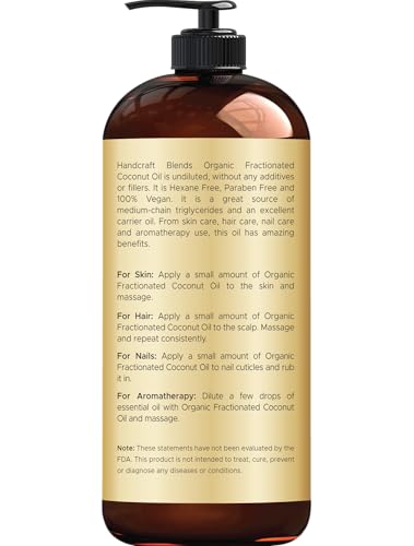 Handcraft Blends Fractionated Coconut Oil label closeup highlighting pure, fragrance-free formula.
