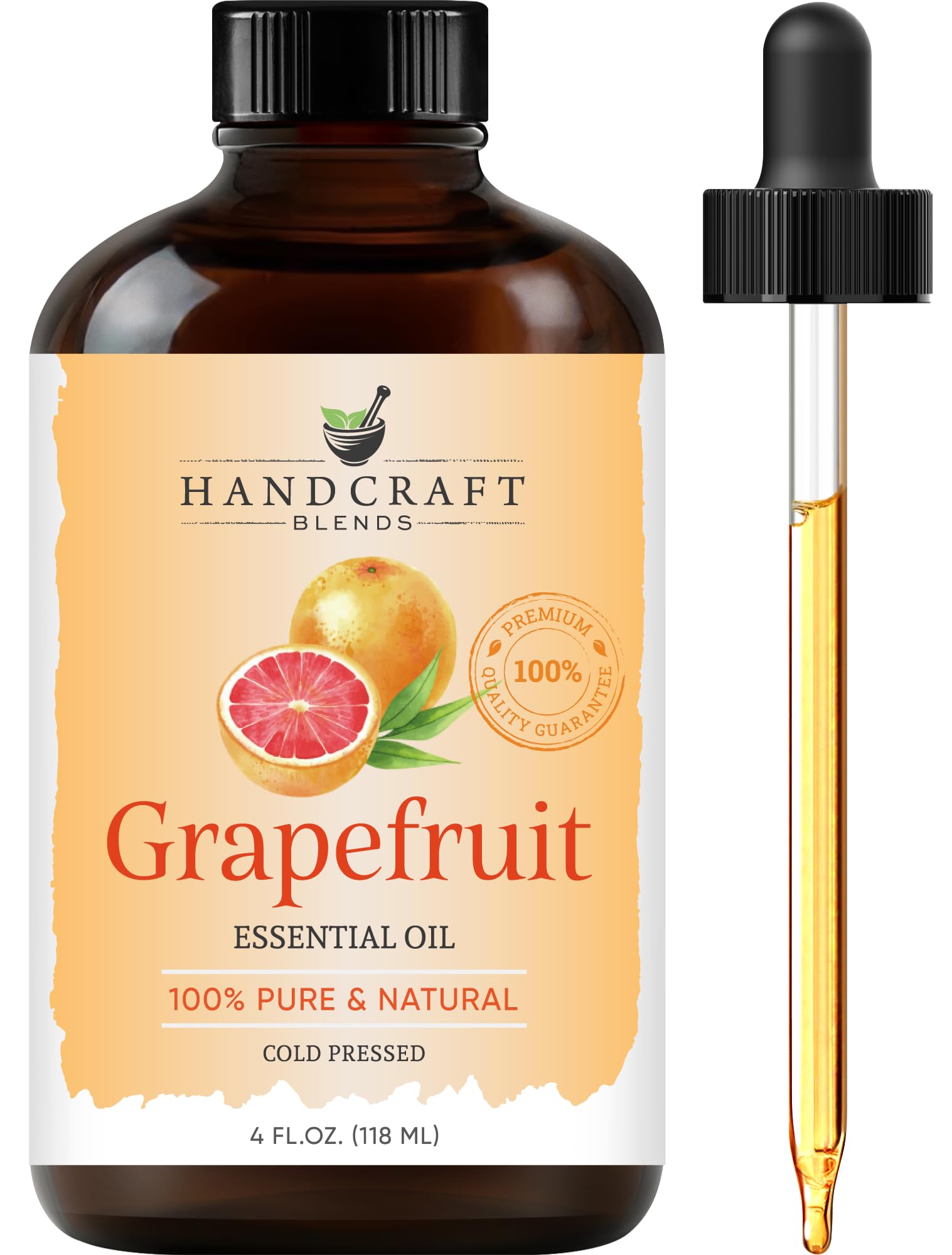 Handcraft Blends grapefruit essential oil bottle in amber glass for purity and protection.