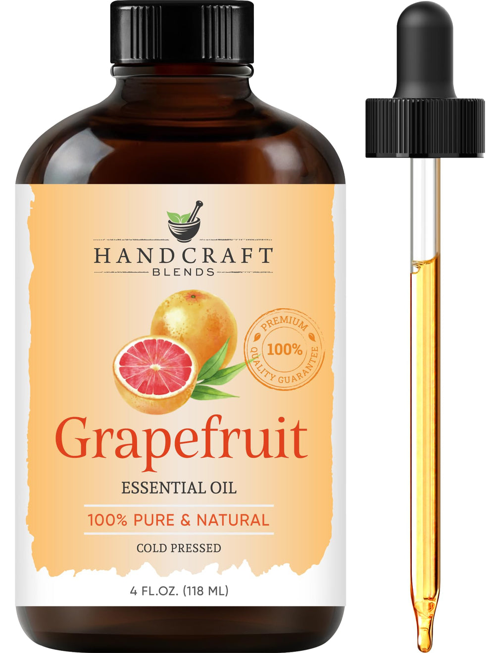 Handcraft Blends grapefruit essential oil bottle in amber glass for purity and protection.
