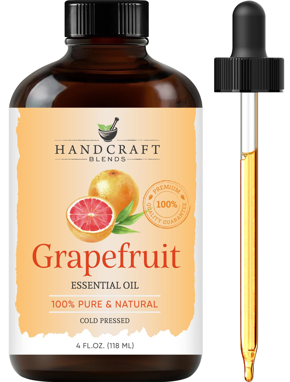 Handcraft Blends grapefruit essential oil bottle in amber glass for purity and protection.