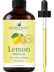 Handcraft Blends Lemon Essential Oil in amber bottle with built-in dropper for precise dosing.