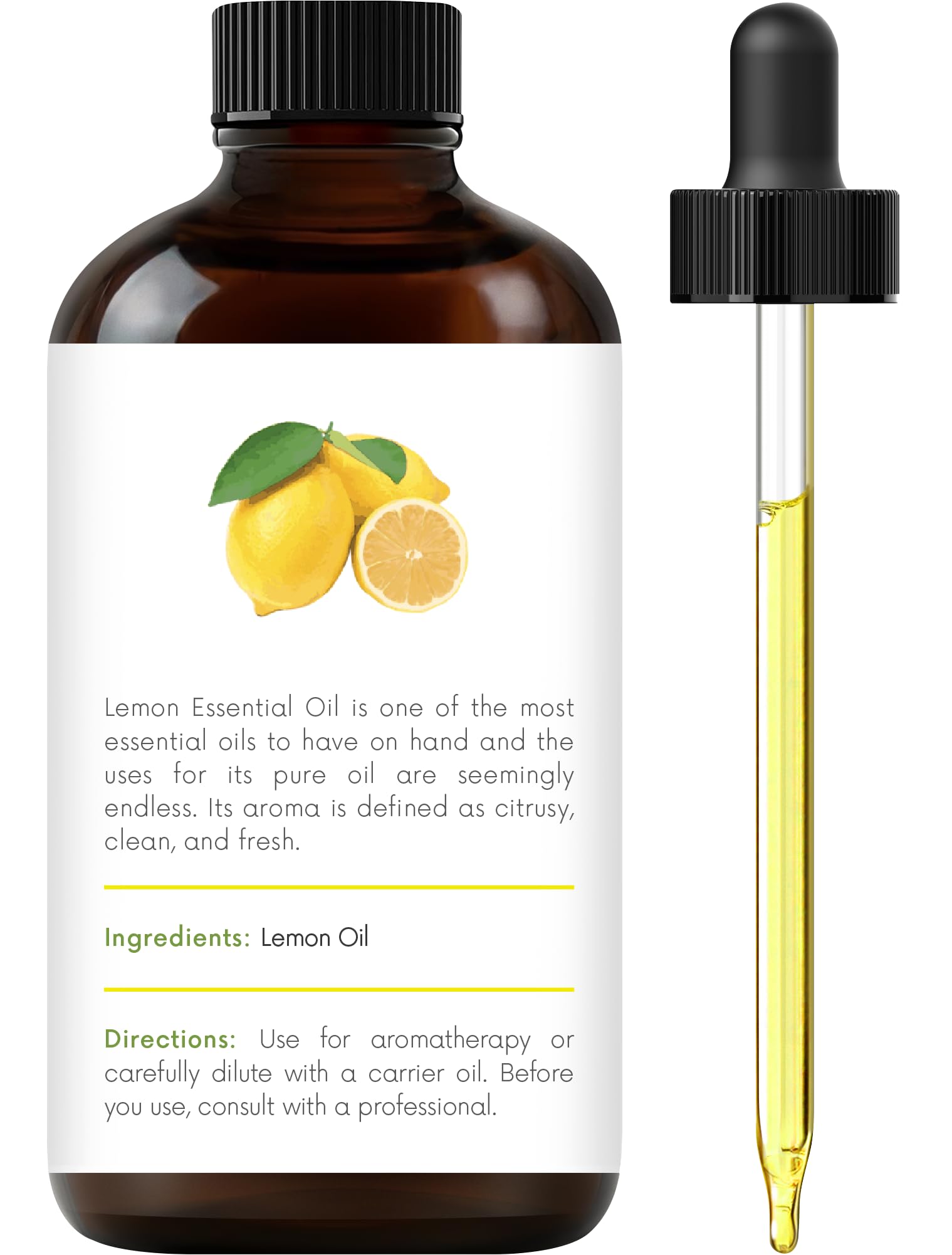 Handcraft Blends Lemon Oil in amber bottle with dropper preserves formula and easy usage.