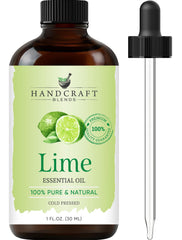Handcraft Blends Lime essential oil bottle with dropper for precise diffuser and DIY use.